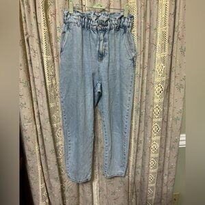 Zara High Rise Paperbag Jeans Women’s 6 Baggy Barrel Leg Medium Wash